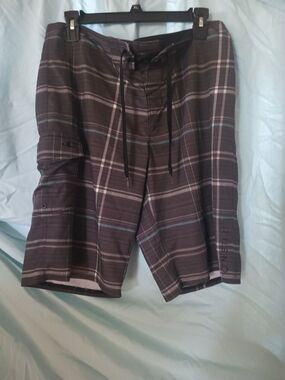 O'Neill Men's Black and Gray Plaid Board Shorts